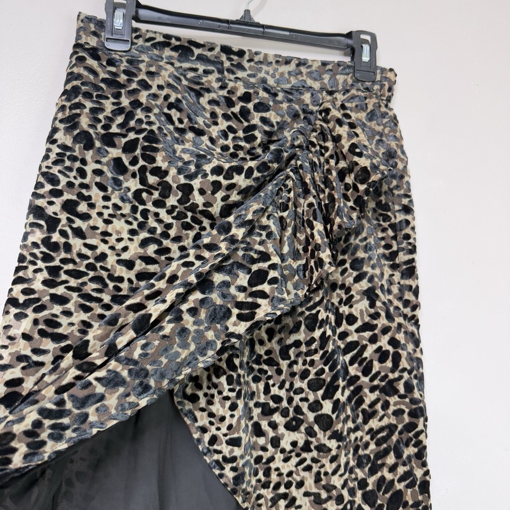 Rachel Zoe Women's Sz S Leopard Burnout Velvet Faux Wrap Ruffle Midi Skirt Black - Picture 5 of 16